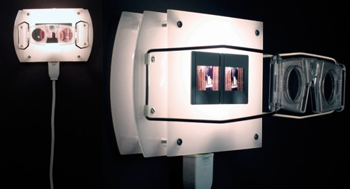 Stereo viewer wall sconce